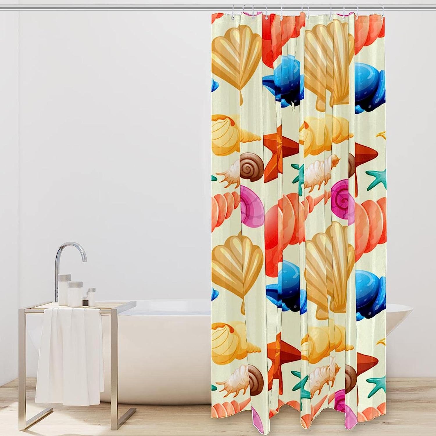 Beach Inspired Cartoon Seashells And Starfish Pattern Shower Curtain For Bathroom Decor - Image 2