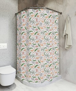 Beach Life Palm Tree Print Shower Curtain with Flamingos for a Tropical Bathroom
