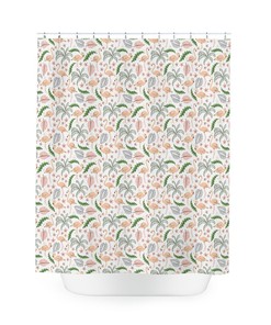 Beach Life Palm Tree Print Shower Curtain with Flamingos for a Tropical Bathroom