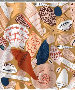 Beach Ocean Seashell Starfish Conch Shower Curtain - Nautical Bathroom Decor