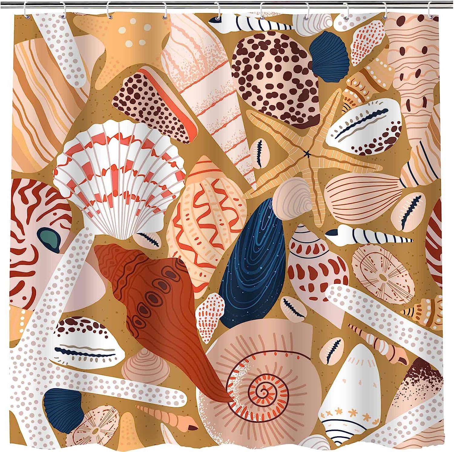 Beach Ocean Seashell Starfish Conch Shower Curtain - Nautical Bathroom Decor