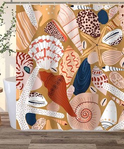 Beach Ocean Seashell Starfish Conch Shower Curtain - Nautical Bathroom Decor