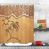 Beach Painting Shower Curtain with Sun and Coconut Trees 