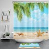 Beach Palm Leaf Shower Curtain for Summer Ocean Bathroom 