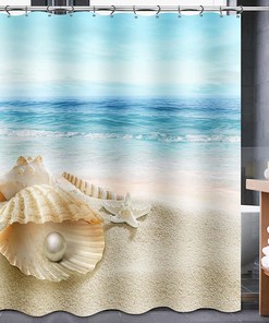 Beach Scenery With Starfish And Seashells Printed Shower Curtain