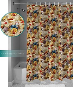 Beach Seashell Starfish Decorative Shower Curtain for a Coastal Bathroom