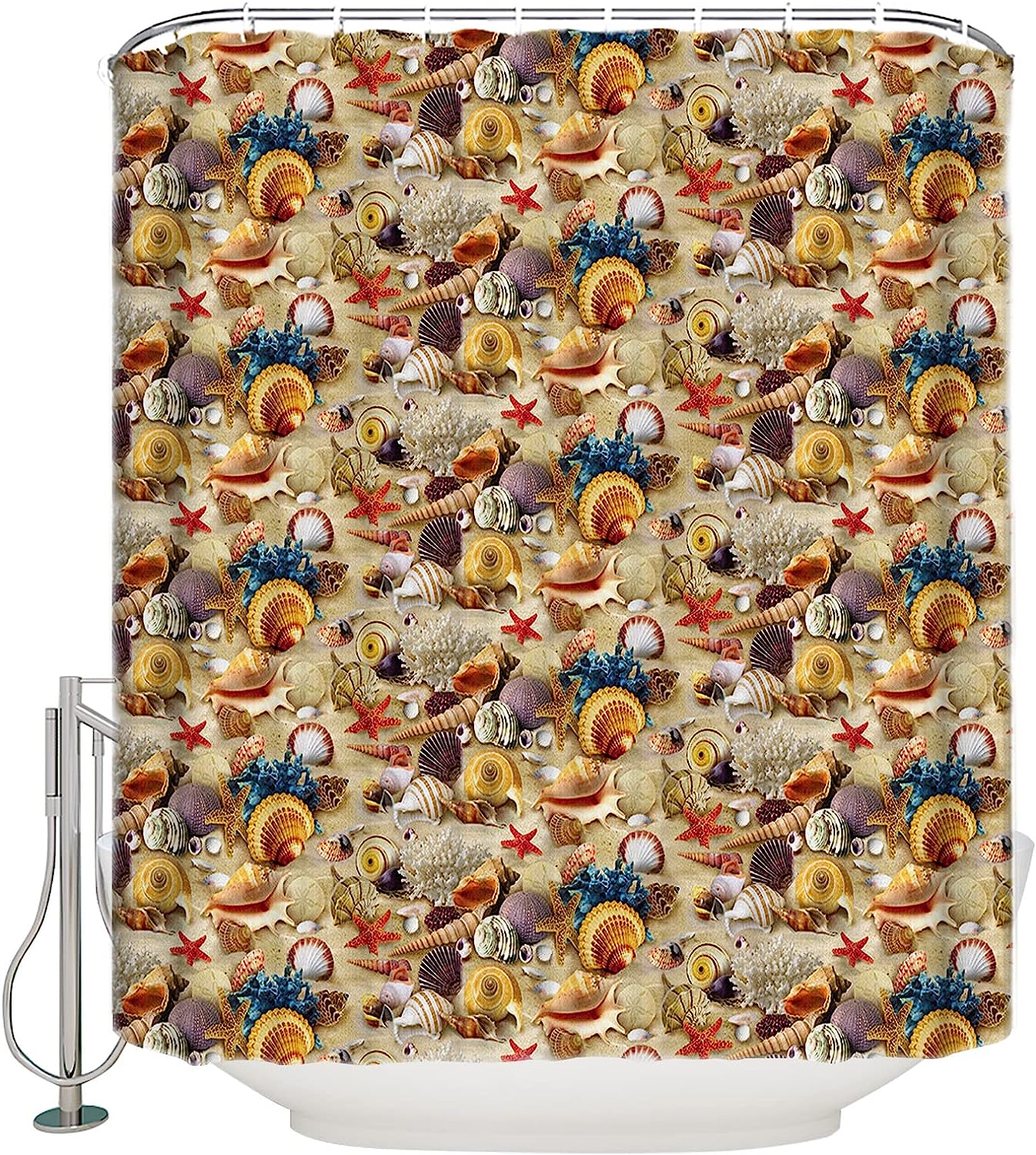 Beach Seashell Starfish Decorative Shower Curtain for a Coastal Bathroom