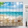 Beach Seashell Starfish Print Shower Curtain with no-fade Blue Digital Print for Bathroom Decor