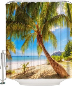 Beach Seaside Tropical Palm Tree Nature Landscape Shower Curtain For A Beachy Bathroom