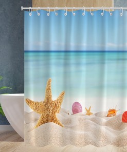 Beach Shower Curtain with Starfish Design, Waterproof Fabric for Stylish Bathroom Design