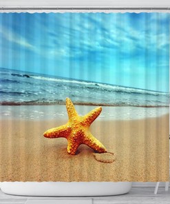 Beach Shower Curtain with Starfish, Ocean View and Artwork for Vibrant Bathroom Decor