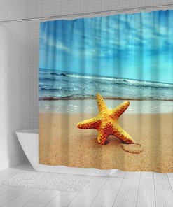 Beach Shower Curtain with Starfish, Ocean View and Artwork for Vibrant Bathroom Decor