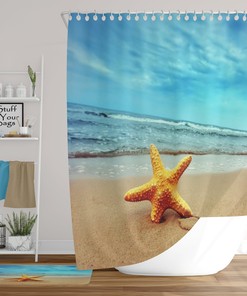 Beach Shower Curtain with Starfish, Ocean View and Artwork for Vibrant Bathroom Decor