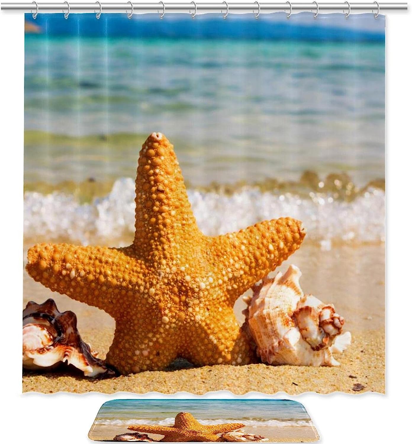 Beach Starfish Seashell Shower Curtain For A Unique Bathroom Upgrade