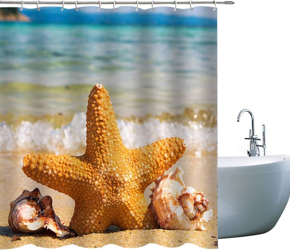 Beach Starfish Seashell Shower Curtain Tropical Bathroom Decors