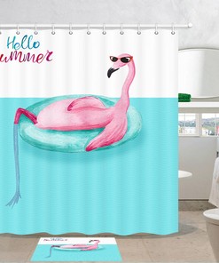 Beach Sunbathing Flamingo Print Shower Curtain for Bathroom Decor
