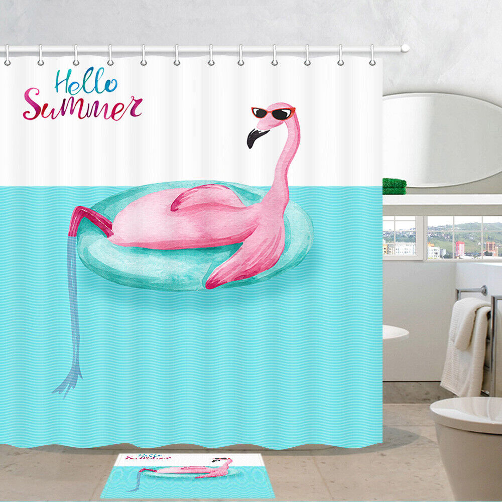 Beach Sunbathing Flamingo Print Shower Curtain for Bathroom Decor