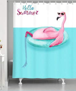 Beach Sunbathing Flamingo Print Shower Curtain for Bathroom Decor