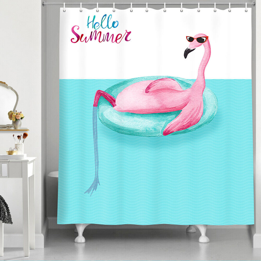 Beach Sunbathing Flamingo Print Shower Curtain for Bathroom Decor