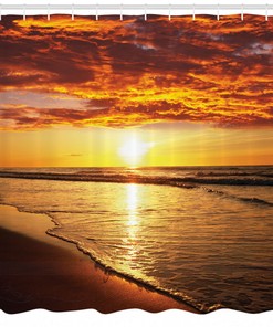 Beach Sunset Coast Print Hawaiian Shower Curtain For Bathroom