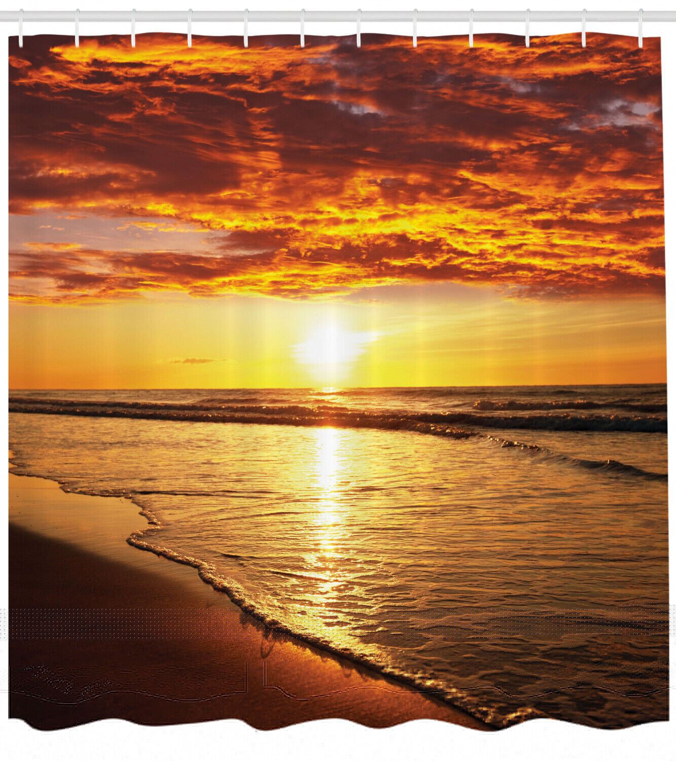 Beach Sunset Coast Print Hawaiian Shower Curtain For Bathroom