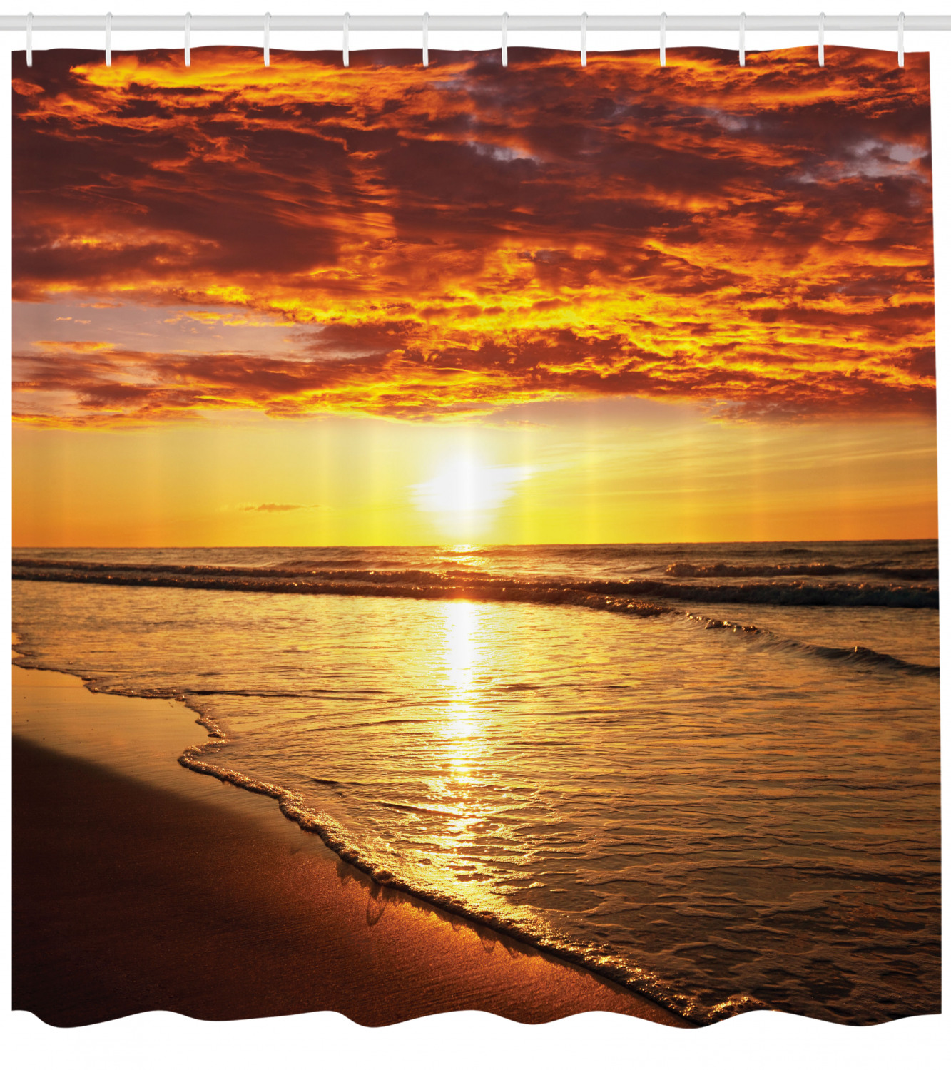 Beach Sunset Coast Print Hawaiian Shower Curtain For Bathroom