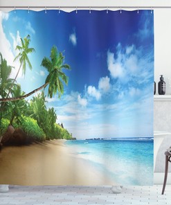 Beach Sunset and Waves Shower Curtain for Nature Bathroom Decor
