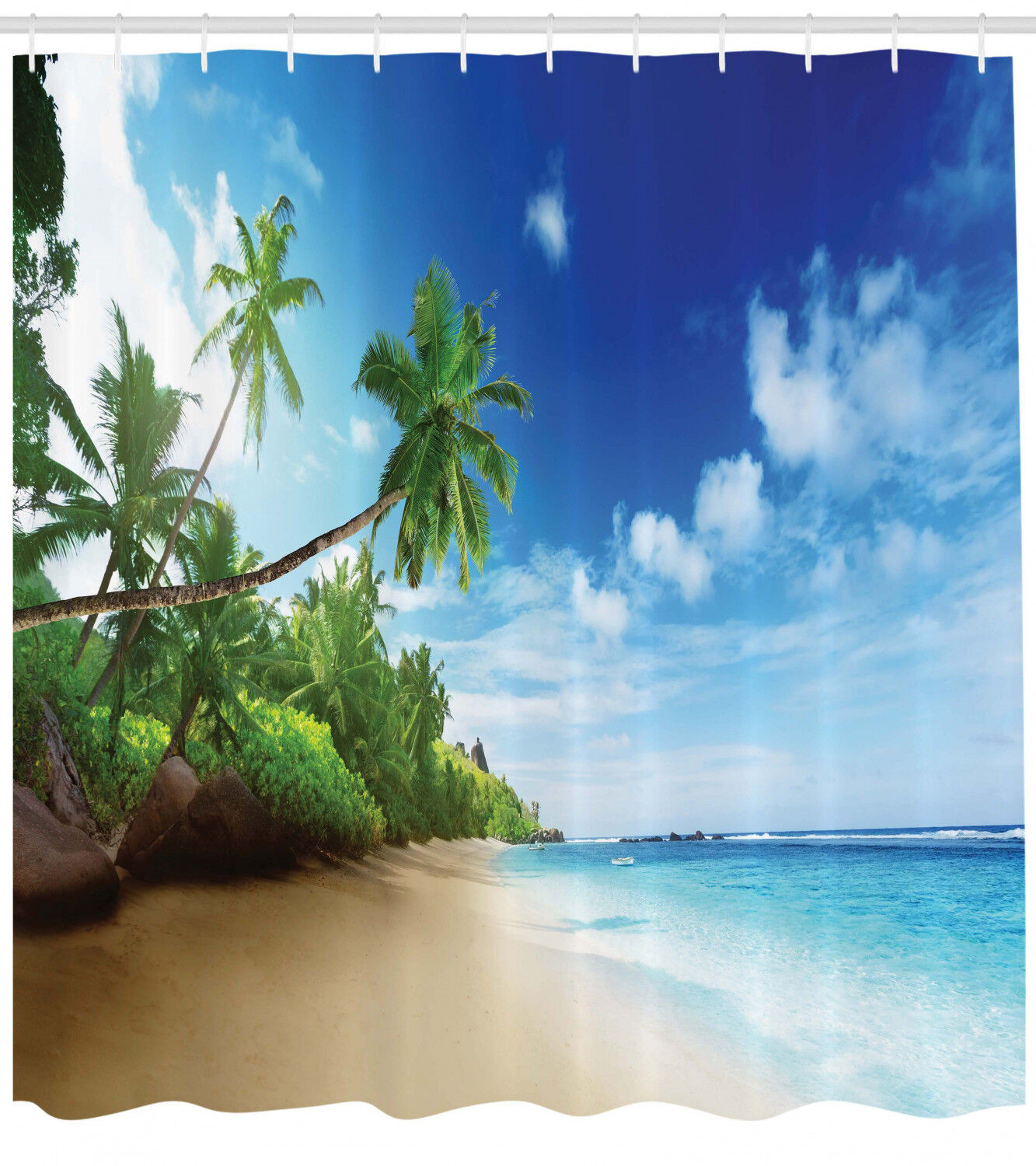 Beach Sunset and Waves Shower Curtain for Nature Bathroom Decor