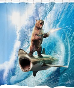 Beach Theme Blue Waves Ocean Art Bear Print Shower Curtain for Funny Bathroom Decor
