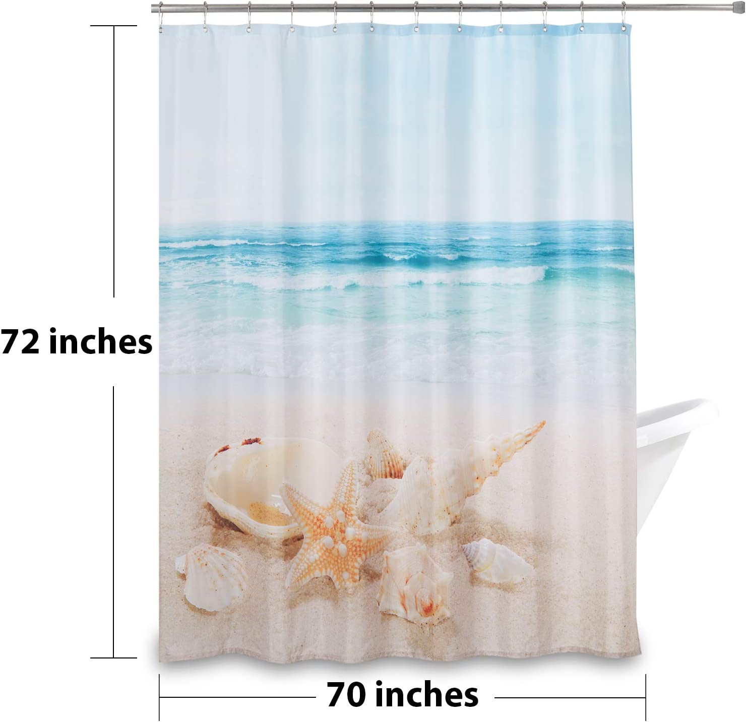 Beach Theme Shower Curtain Summer Seashells & Starfish Print - Image 2