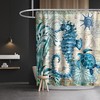 Beach Themed Blue Sea Turtle and Seahorse Fabric Shower Curtain