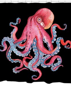 Beach Themed Octopus Art Shower Curtain for Your Bathroom.