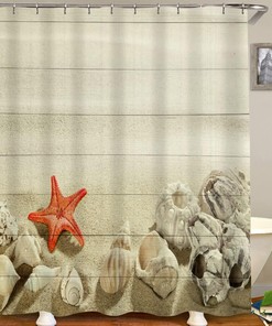 Beach Themed Starfish and Seashells on The Vintage Wood Background Shower Curtain
