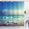 Beach Waves Shower Curtain with Tropical Print for Coastal Bathroom Decor