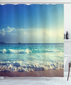Beach Waves Shower Curtain with Tropical Print for Coastal Bathroom Decor