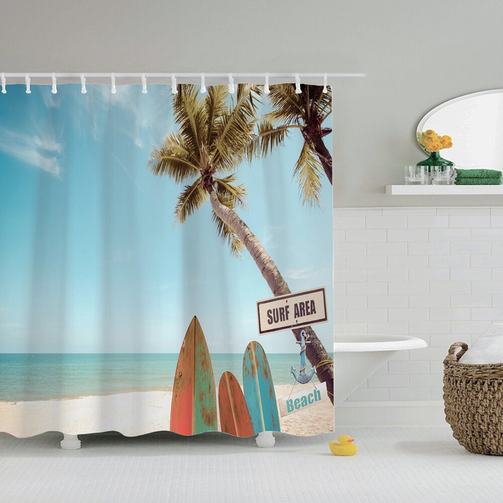 Beach and Surf Lovers Ocean Shower Curtain for Bathroom Decor