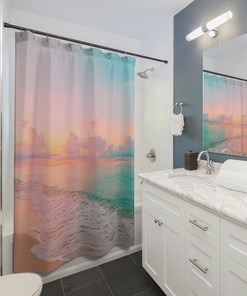 Beachy Blue Shower Curtain For A Coastal Bathroom Theme