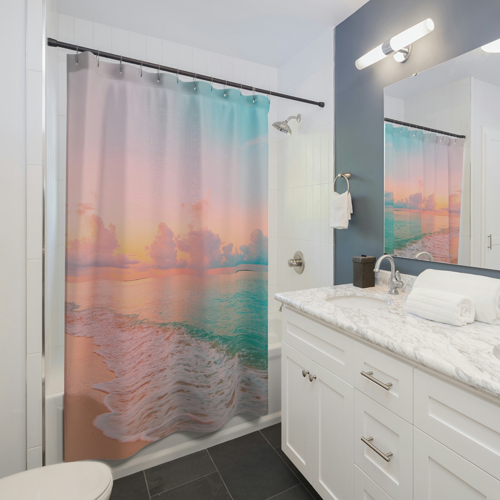 Beachy Blue Shower Curtain For A Coastal Bathroom Theme