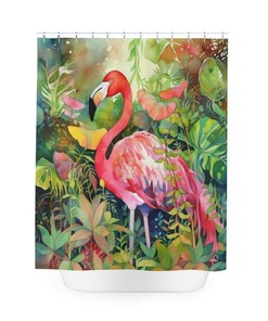 Beachy Flamingo Theme Bathroom Curtain For A Coastal Vibe