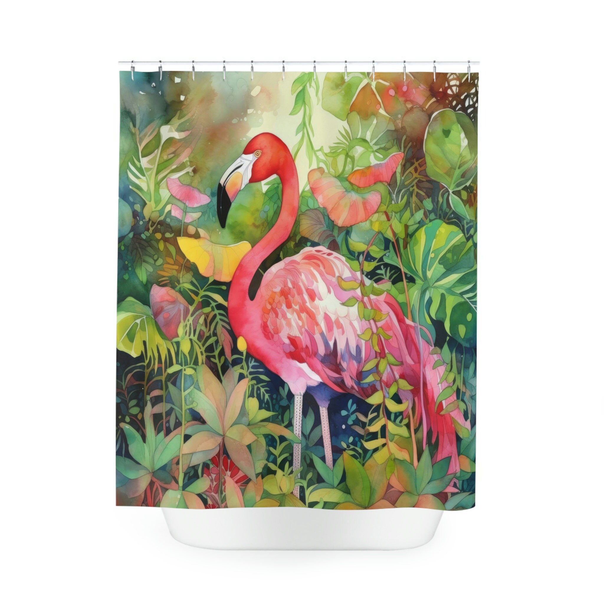 Beachy Flamingo Theme Bathroom Curtain For A Coastal Vibe