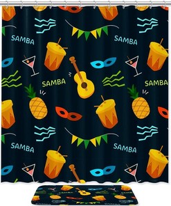 Beachy Guitar and Pineapple Glasses Shower Curtain