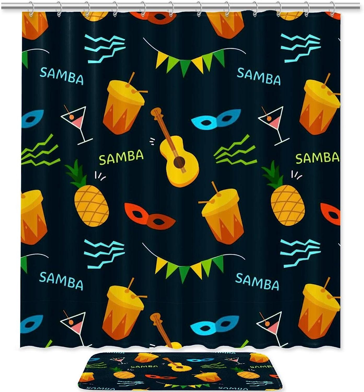 Beachy Guitar and Pineapple Glasses Shower Curtain