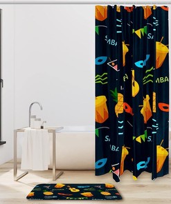 Beachy Guitar and Pineapple Glasses Shower Curtain
