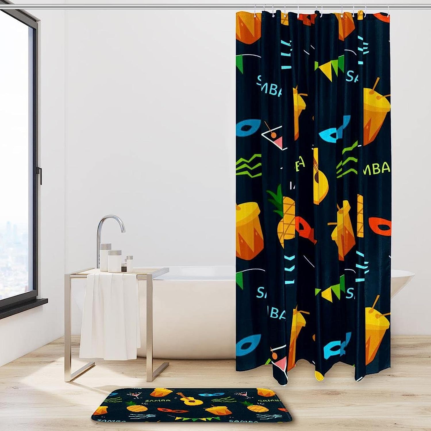 Beachy Guitar and Pineapple Glasses Shower Curtain