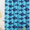 Beachy Pillowfort Shark Shower Curtain in Navy and Blue for a Tropical Bathroom Decor