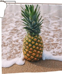Beachy Pineapple Shower Curtain with Rust-Resistant Grommets 