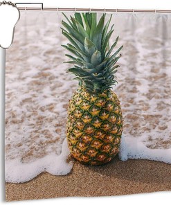 Beachy Pineapple Shower Curtain with Rust-Resistant Grommets