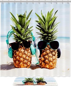 Beachy Pineapple Summer Shower Curtain for Bathroom