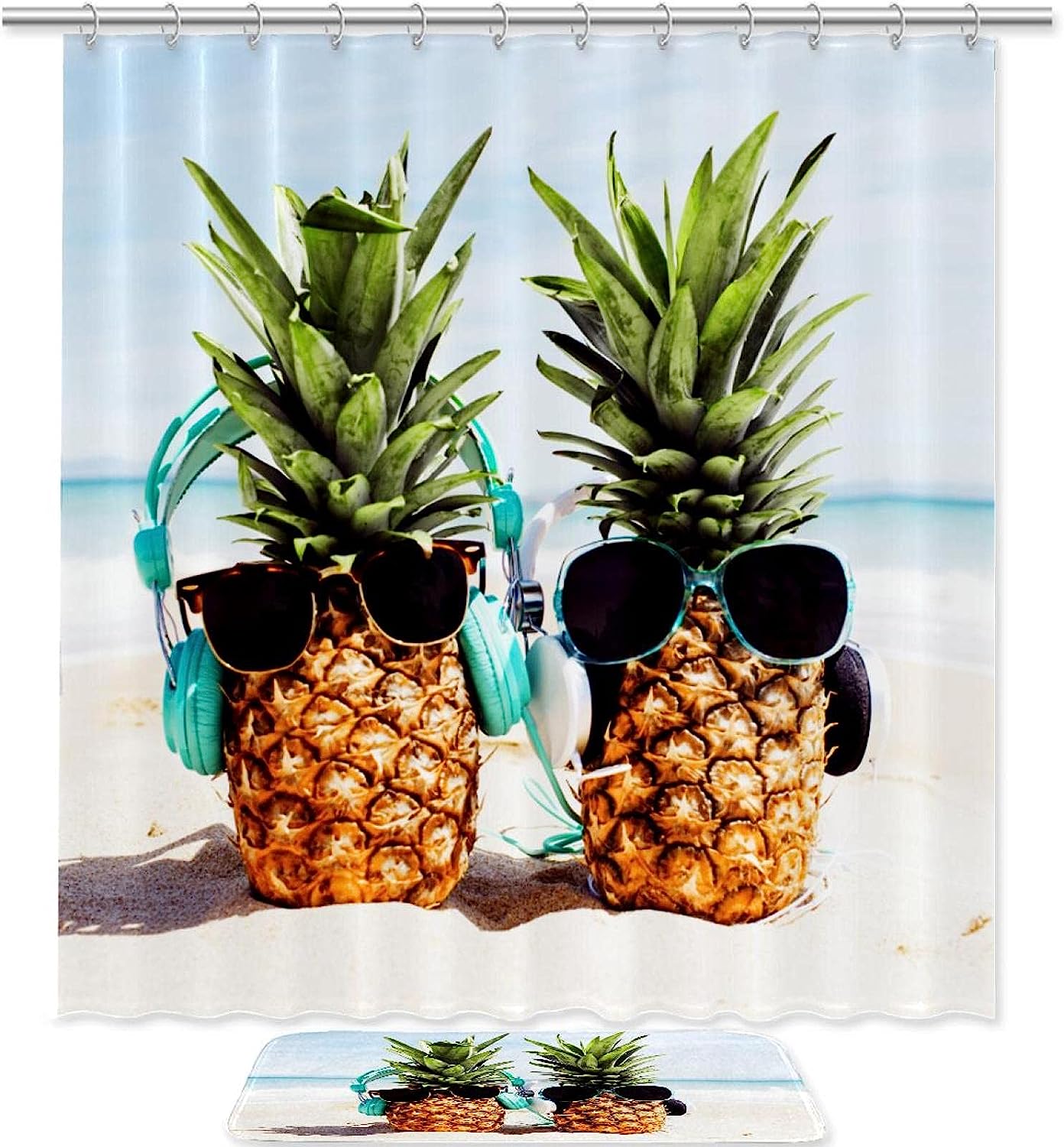 Beachy Pineapple Summer Shower Curtain for Bathroom