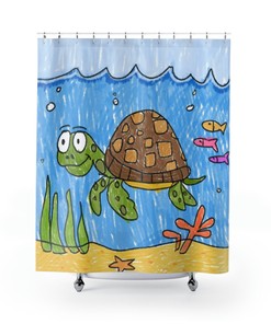 Beachy Sea Turtle Shower Curtain Waterproof Fabric for Ocean Lovers Bathroom Decor